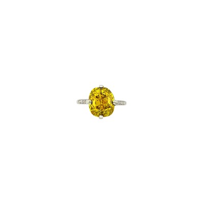 Lot 162 - Platinum, Fancy Deep Brownish Orangy Yellow Diamond and Diamond Ring