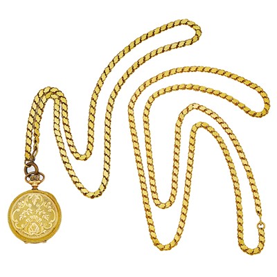 Lot 2080 - Two Gold Chain Necklaces and Waltham Pendant-Watch