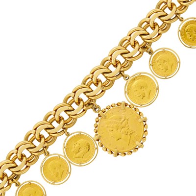 Lot 102 - Gold and Gold Coin Charm Bracelet
