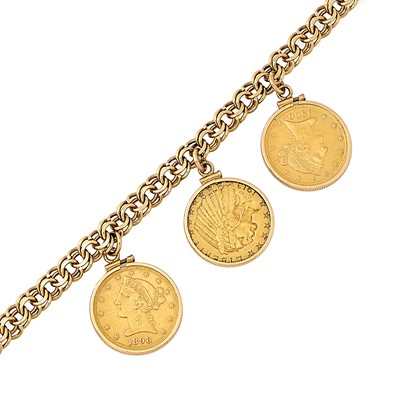 Lot 2177 - Gold and Gold Coin Charm Bracelet