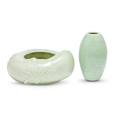 Lot 653 - Two Chinese Longquan Celadon Glazed Porcelain Vessels