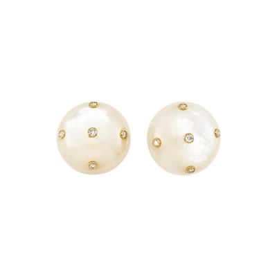 Lot 2176 - Pair of Gold, Mother-of-Pearl and Diamond Earrings