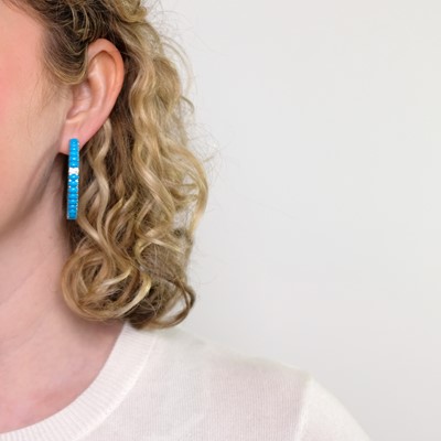 Lot 1165 - Pair of White Gold, Turquoise and Diamond Hoop Earrings