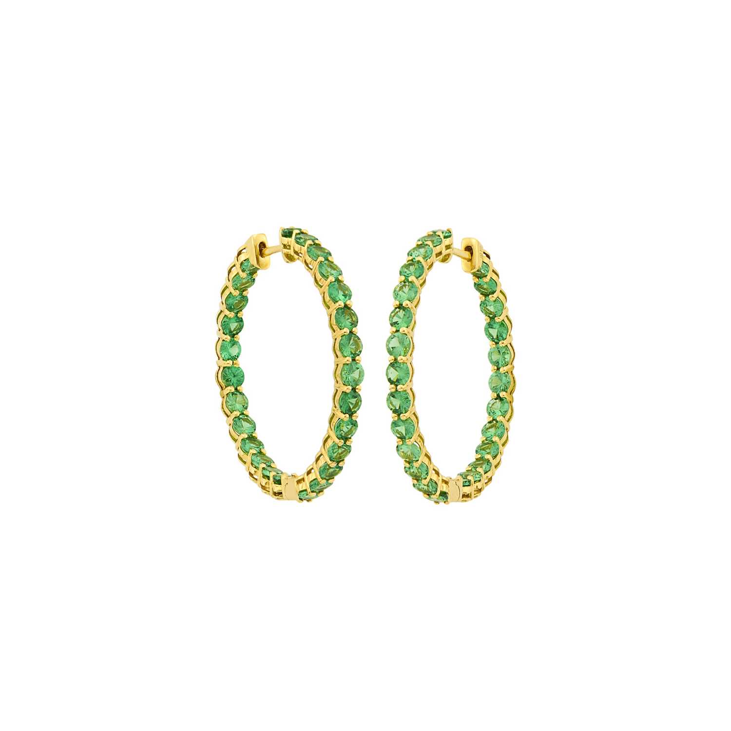 Lot 2013 - Pair of Gold and Tsavorite Garnet Hoop Earrings