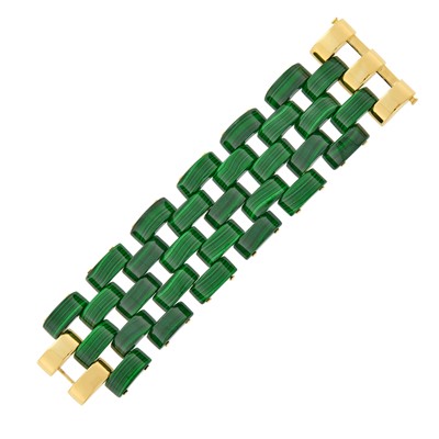 Lot 50 - Wide Gold and Malachite Link Bracelet
