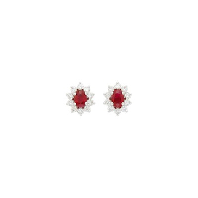 Lot 135 - Pair of White Gold, Ruby and Diamond Earrings