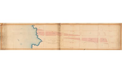 Lot 84 - A long map with a colorful depiction of the Hudson River on the Upper West Side