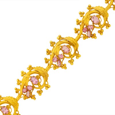 Lot 1073 - Gold and Pink Topaz Bracelet