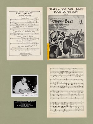Lot 612 - An inscribed picture of Ira Gershwin framed with sheet music from Porgy & Bess