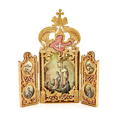 Lot 2044 - Gold, Enamel and Diamond Religious Triptych Panel