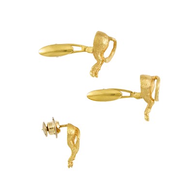 Lot 2158 - Pair of Gold and Diamond Horse Rear Cufflinks and Tie Tac