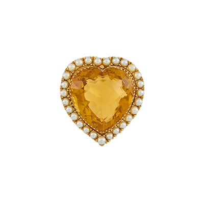 Lot 2157 - Gold, Citrine and Cultured Pearl Pendant-Brooch