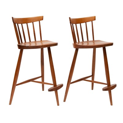 Lot 231 - Pair of Mira Nakashima Walnut “Mira” Stools