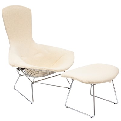 Lot 249 - Harry Bertoia Chromed Steel and Upholstered “Bird” Chair and Ottoman