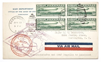 Lot 1029 - United States 1930 65 Cent Zeppelin Block on Cover Scott C13