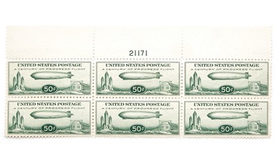 Lot 1030 - United States 1933 50 Cent Zeppelin, Plate Block of 6, Scott C18