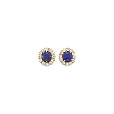 Lot 1082 - Pair of Antique Gold, Sapphire and Diamond Earrings