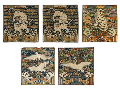 Lot 129 - Five Rare Korean Embroidered Silk Rank Badges