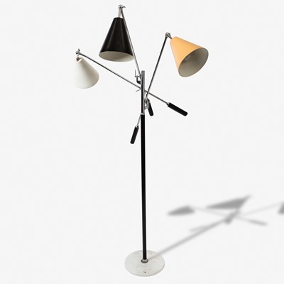 Lot 804 - Italian Mid-Century Modern Chromed and Enameled Metal, Leather, and Marble Triennale Floor Lamp