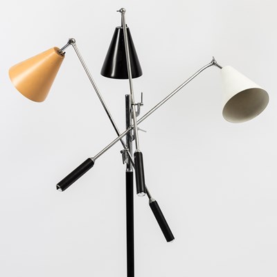 Lot 804 - Italian Mid-Century Modern Chromed and Enameled Metal, Leather, and Marble Triennale Floor Lamp