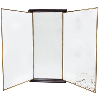 Lot 150 - French Brass and Ebonized Wood Triptych Wall Mirror by Miroir Brot
