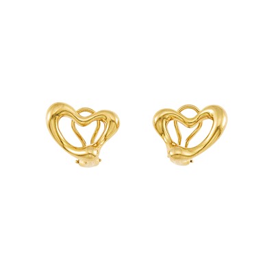 Lot 2010 - Tiffany & Co., Elsa Peretti Pair of Gold Open Heart Earclips