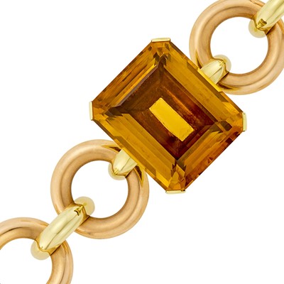 Lot 1102 - Two-Color Gold and Citrine Link Bracelet