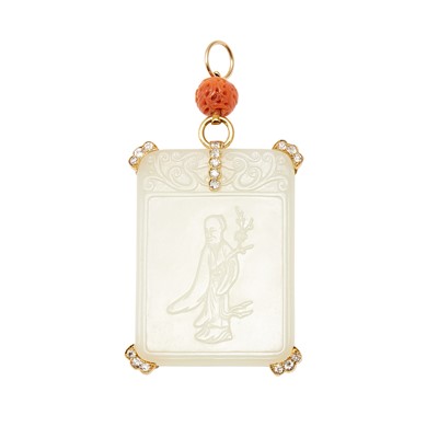 Lot 44 - A Chinese White Jade Pendant