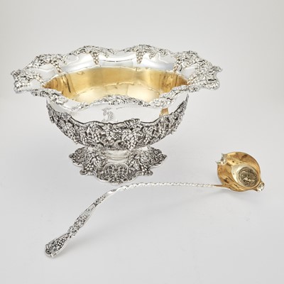 Lot 163 - California Interest: Shreve & Co. Sterling Silver and Parcel Gilt Punch Bowl, Stand and Ladle