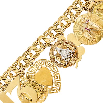 Lot 2210 - Gold, Enamel and Diamond Charm Bracelet