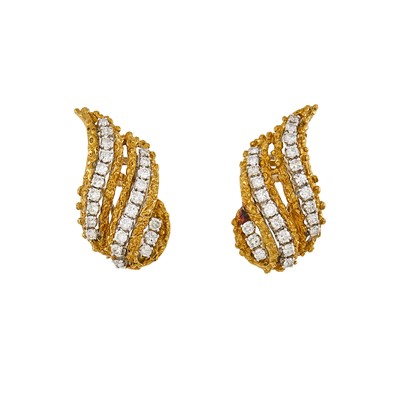 Lot 2115 - Pair of Gold and Diamond Earclips