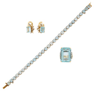 Lot 2197 - Group of Gold, Aquamarine and Diamond Jewelry