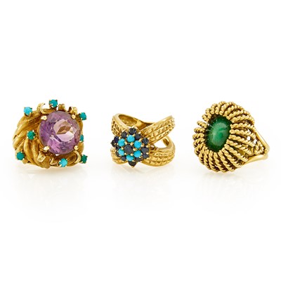 Lot 2203 - Three Gold and Gem-Set Rings
