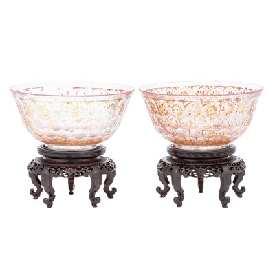 Lot 550 - A Pair of Chinese Enameled and Parcel Gilt Peking Glass Bowls