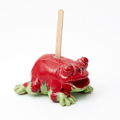 Lot 821 - David Gilhooly Glazed Ceramic Frog on a Popsicle Stick