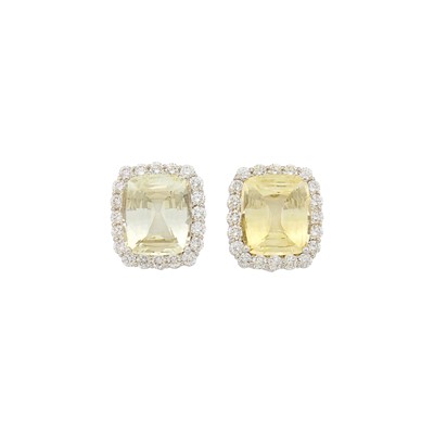 Lot 1132 - Pair of White Gold, Yellow Sapphire and Diamond Earclips