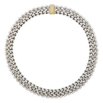 Lot 1038 - Neiman Marcus Woven Platinum Necklace with Gold and Diamond Clasp