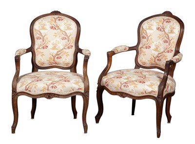 Lot 295 - Pair of Louis XV Carved Walnut Fauteuils