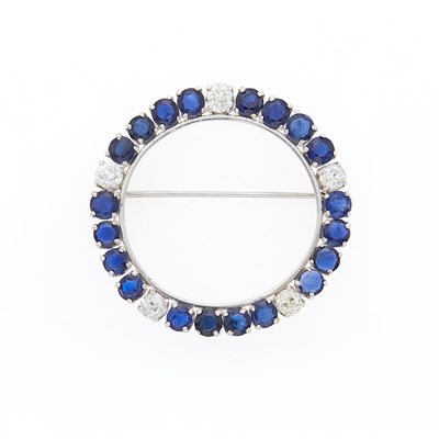 Lot 1210 - White Gold, Sapphire and Diamond Circle Brooch