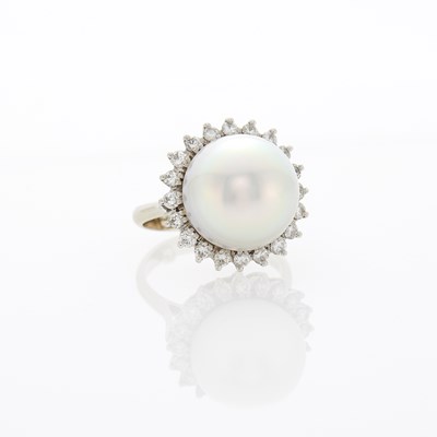Lot 1209 - White Gold, Cultured Pearl and Diamond Ring