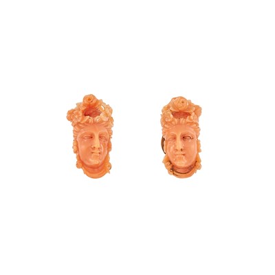 Lot 2166 - Pair of Gold and Carved Coral Buttons