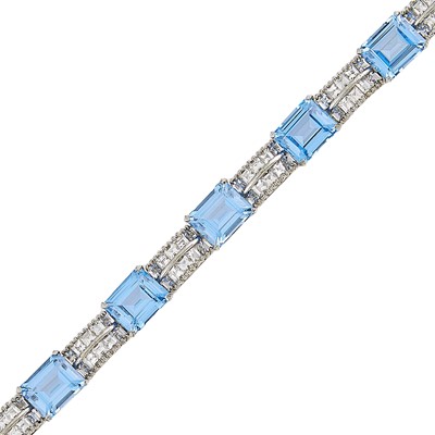 Lot 2103 - Sterling Silver, Synthetic Blue Spinel and Colorless Spinel Bracelet