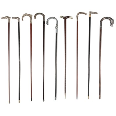 Lot 99 - Set of Nine Wooden Walking Canes with Metal Handles