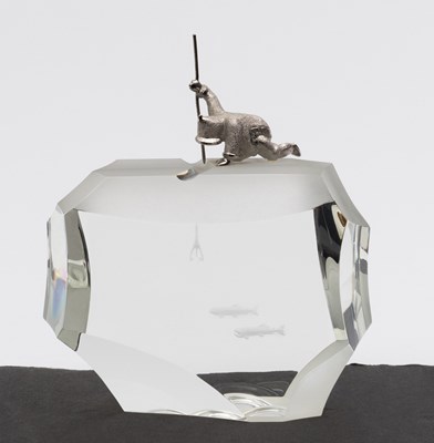Lot 1149 - Steuben Art Glass and Sterling Silver "Arctic Fisherman" Paperweight Sculpture