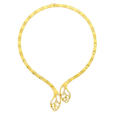 Lot 1143 - Gold and Diamond Leaf Necklace