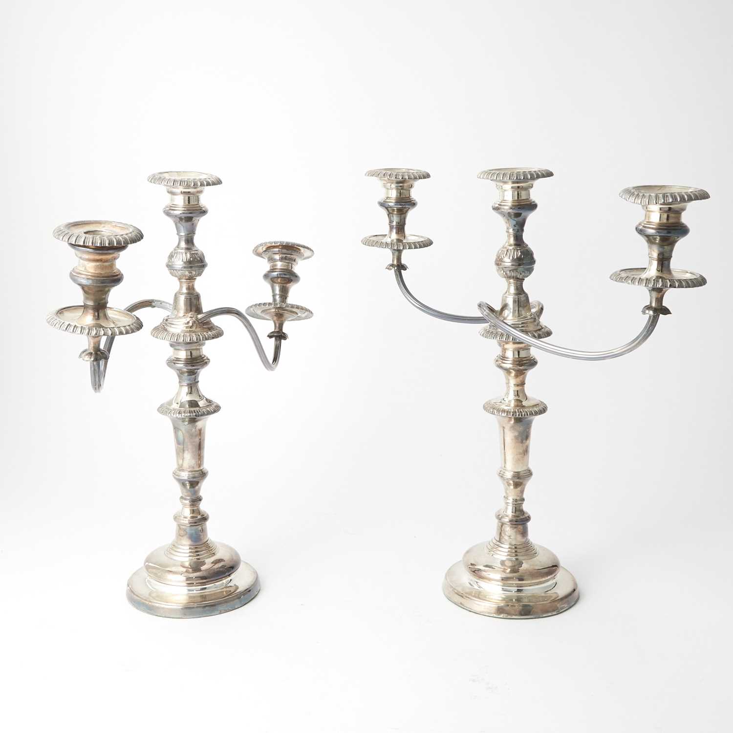 Lot 205 - Pair of Silver-Plated Three-Light Candelabra