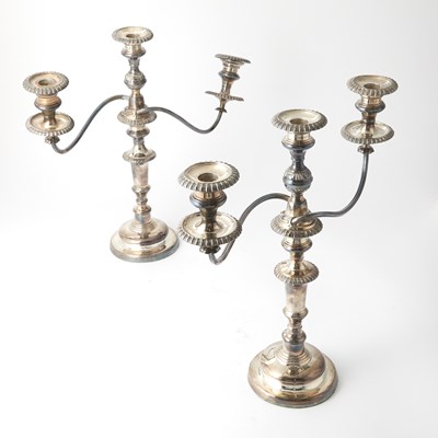Lot 205 - Pair of Silver-Plated Three-Light Candelabra
