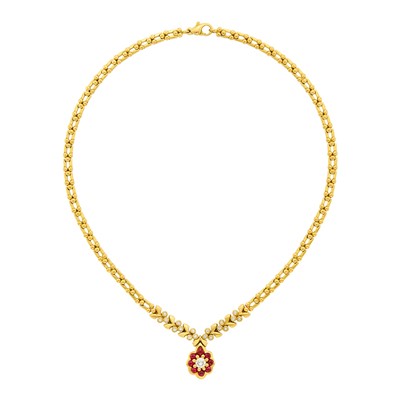 Lot 1081 - Fred Paris Gold, Diamond and Cabochon Ruby Pendant-Necklace