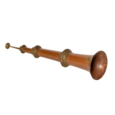 Lot 748 - A Tibetan Copper Trumpet, Dungcheng, and Two Yak Bells