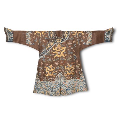 Lot 106 - A Rare Chinese Brown-Ground Silk Gauze Child's Dragon Robe